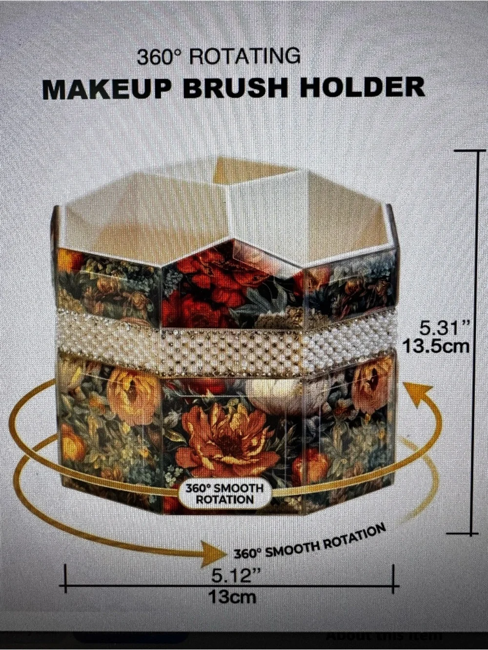 Floral Hexagonal Makeup Brush Holder with Pearl Band